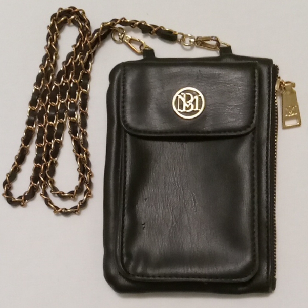 Badgley Mischka Black Leather Crossbody Bag with Gold Chain